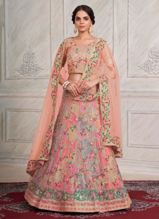 Buy Dazzling Grey & Pink Designer Net Embroidered Zari Thread Work Lehenga  Choli designs online | Fashion Clothing