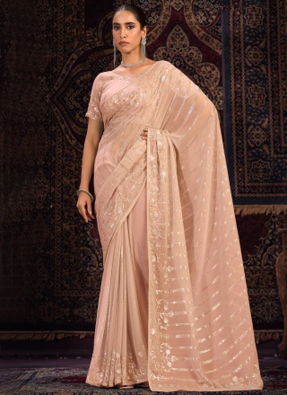 Peach Sangeet Traditional Saree