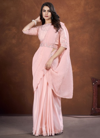 Peach Satin Trendy Saree