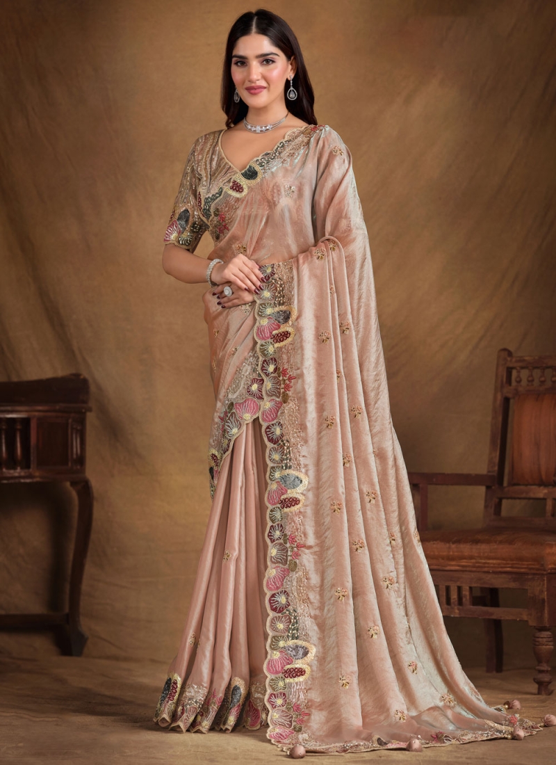 Peach Sequins Party Trendy Saree