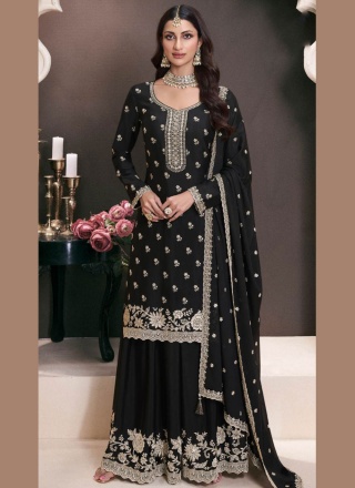 Peppy Thread Black Chinon Salwar Kameez