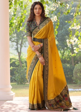 Peppy Weaving Yellow Classic Saree