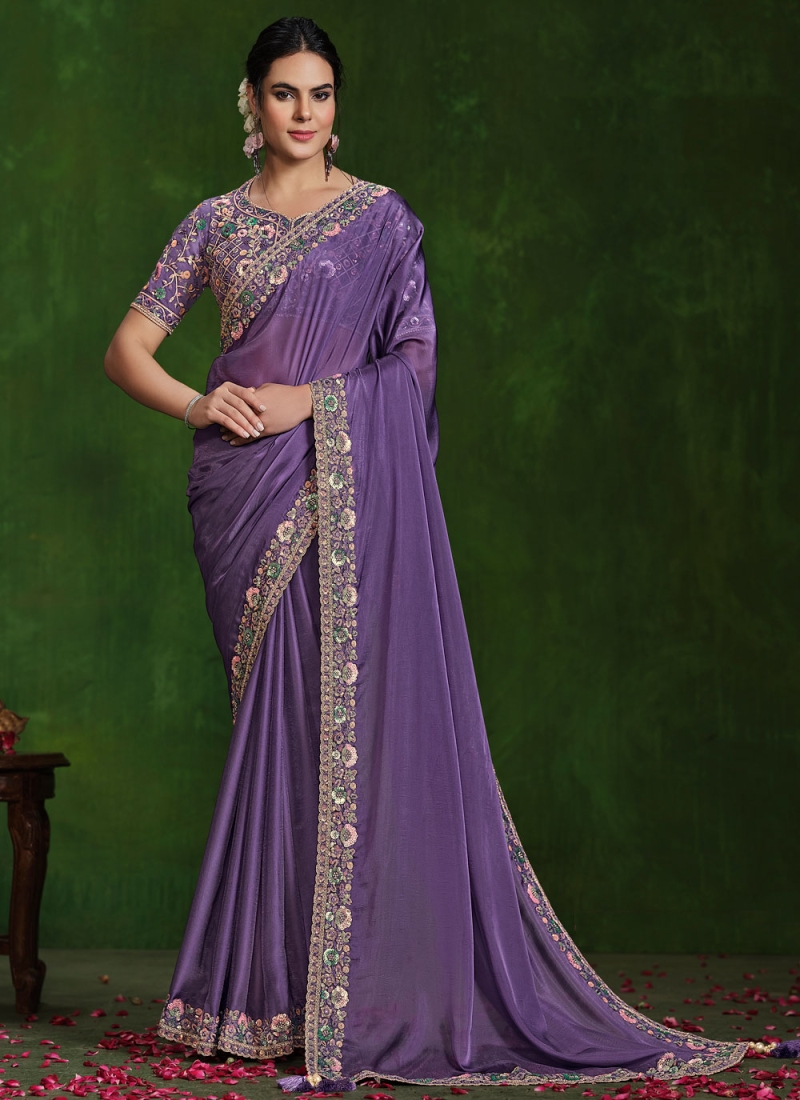 Perfect Sequins Violet Silk Contemporary Saree