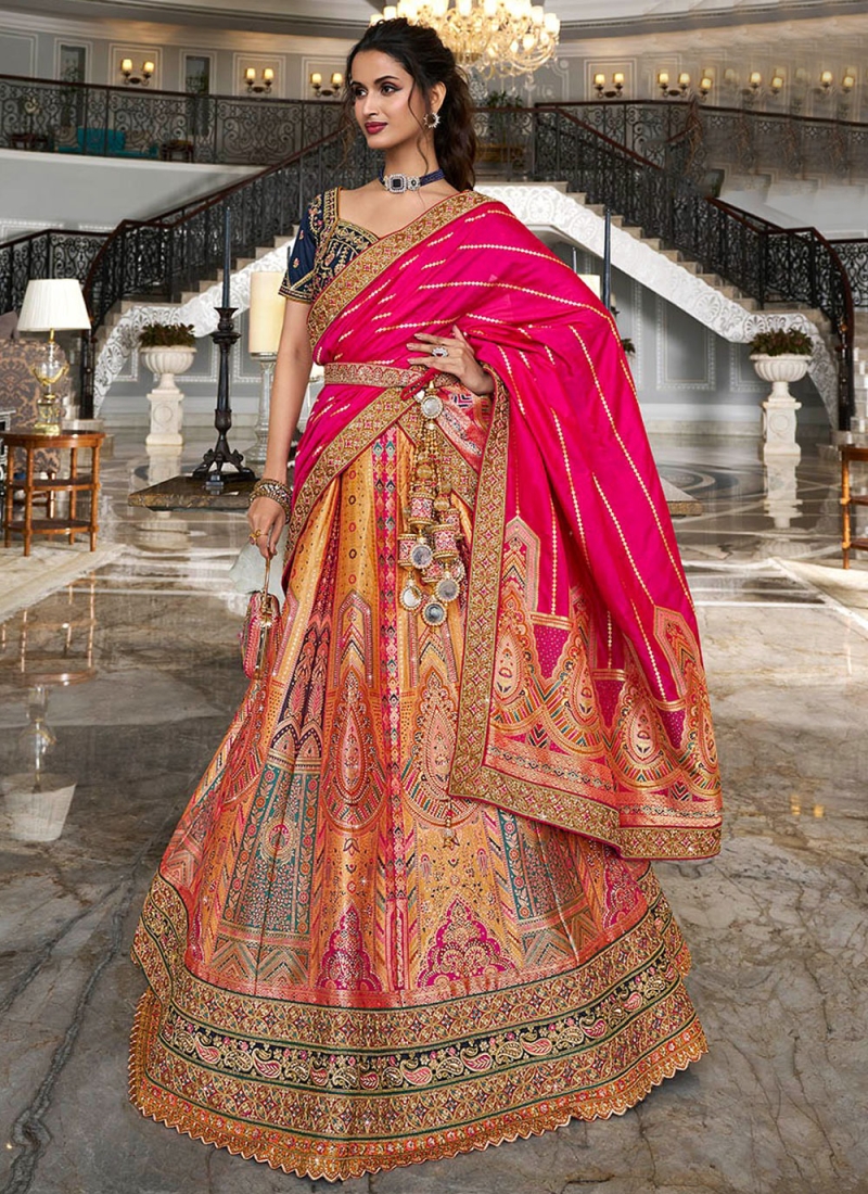 Phenomenal Multi Colour Thread Banarasi Silk Lehenga Choli