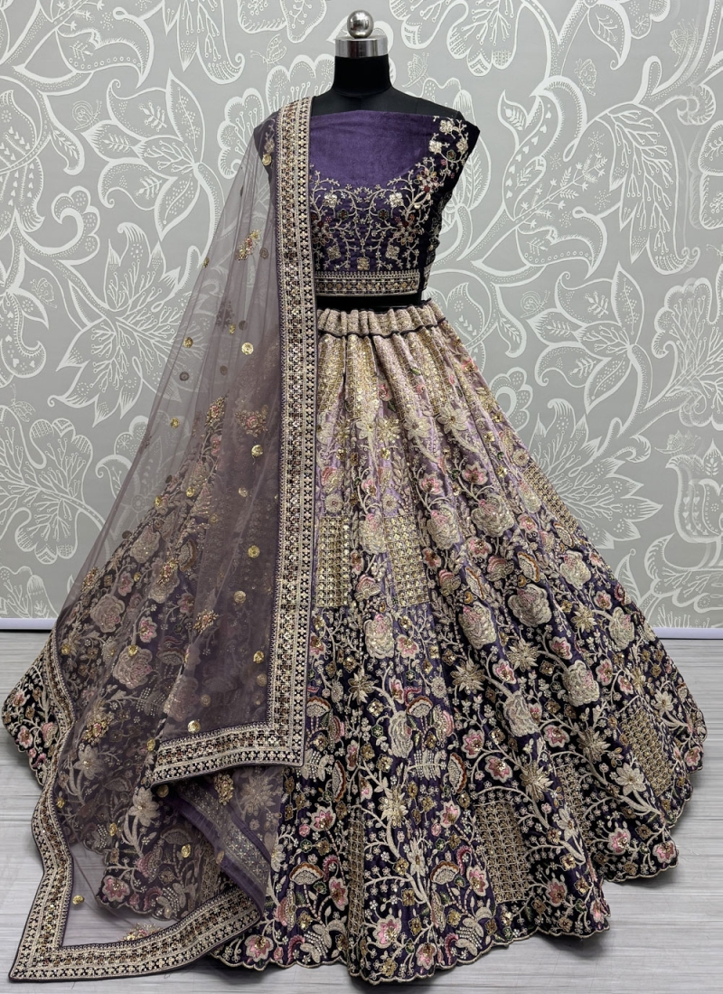 Picturesque Embroidered Purple Lehenga Choli