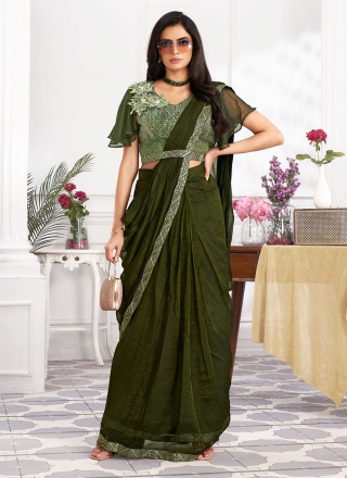 Picturesque Sequins Shimmer Georgette Green Contemporary Saree