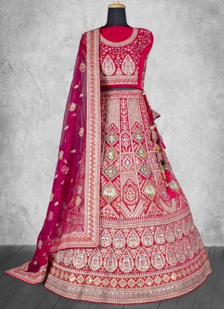 Pink and Rani Mirror Velvet Lehenga Choli