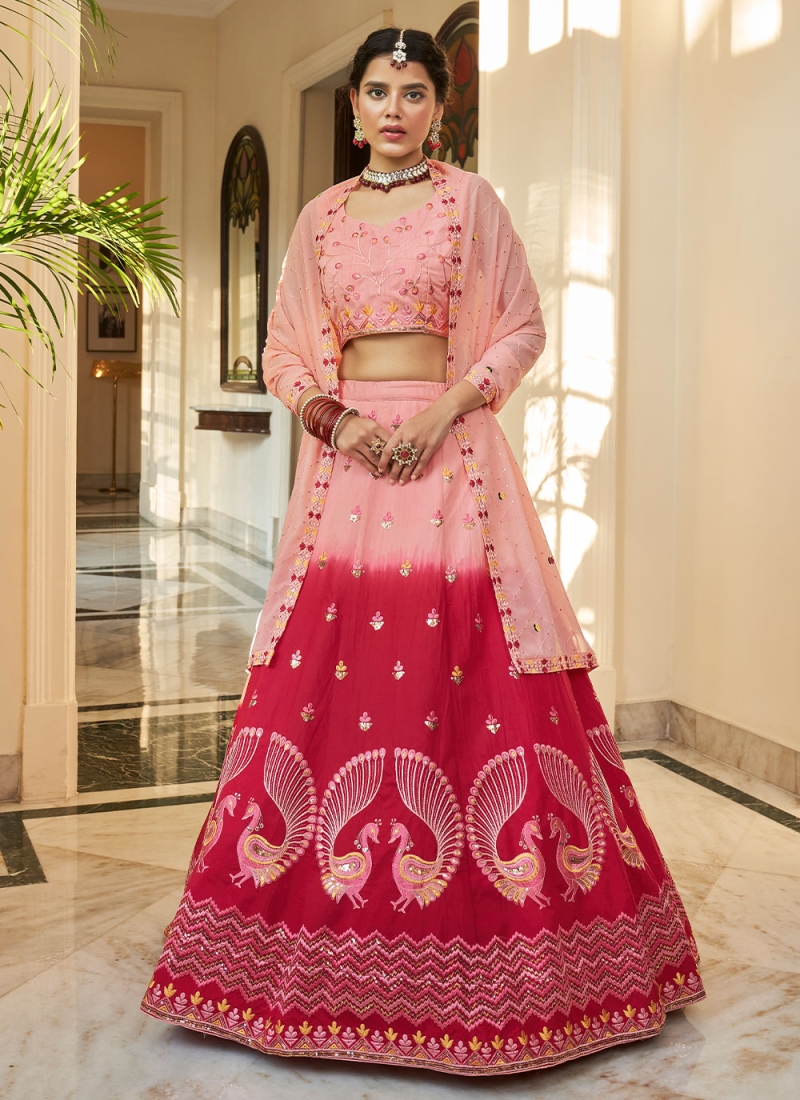 Buy Rani Pink Lehenga Choli In Raw Silk With A Cluster Of Multi Colored  Resham Flowers And Cut Dana Highlights KALKI Fashion India