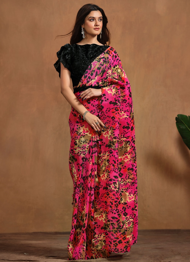 Pink and Rani Satin Silk Festival Trendy Saree