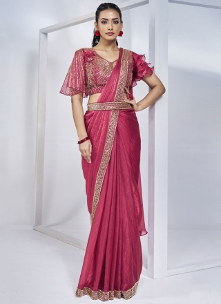 Pink and Rani Sequins Contemporary Saree