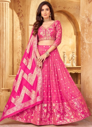 Pink and Rani Silk Readymade Lehenga Choli