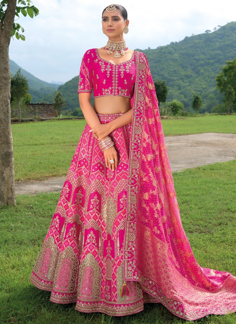 Pink and Rani Silk Reception Trendy Lehenga Choli