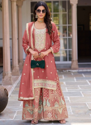 Pink and Rust Chinon Sequins Readymade Salwar Kameez