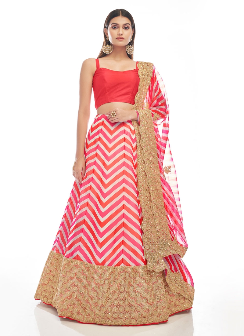 Orange Pink Lehenga Choli Bridal Designer Dress #BN803 | Orange lehenga, Pink  lehenga, Embroidery dress