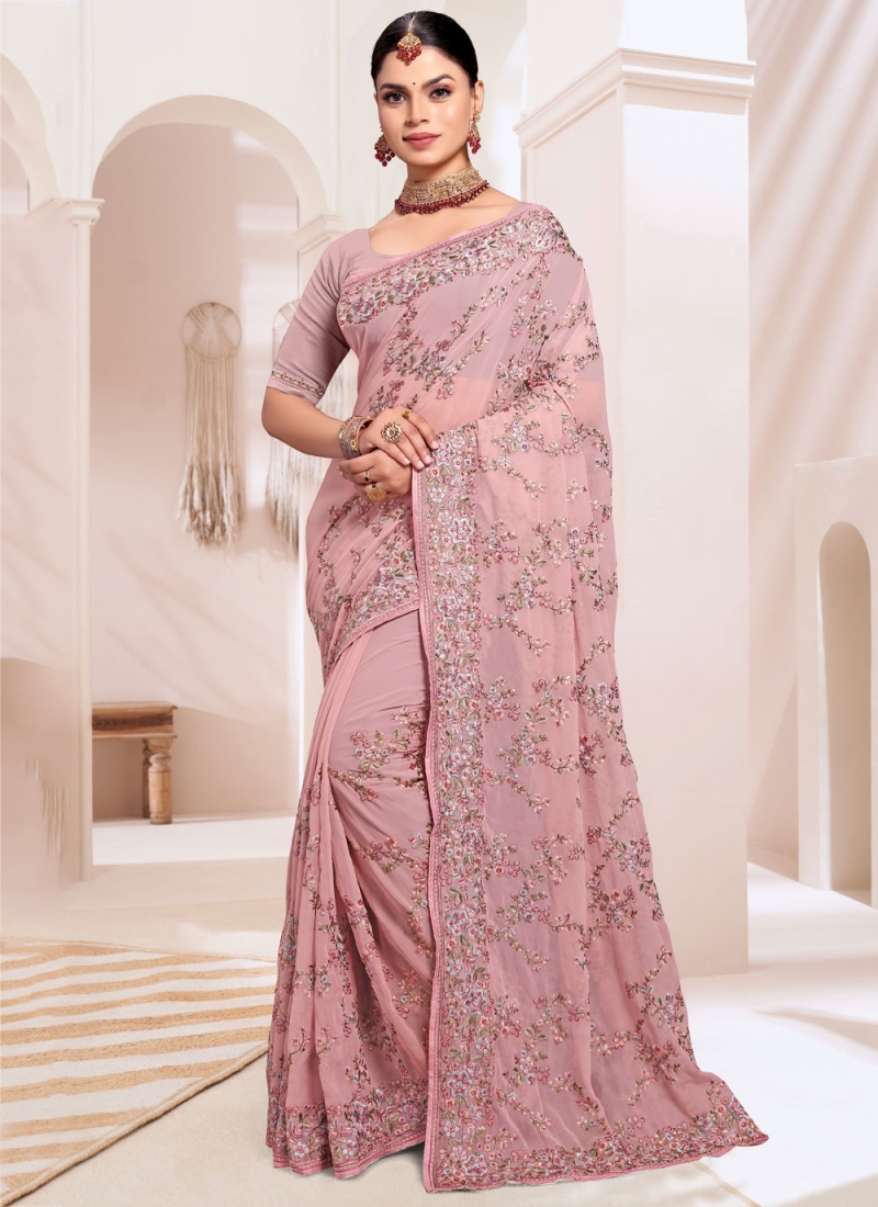 Pink Embroidered Festival Contemporary Saree