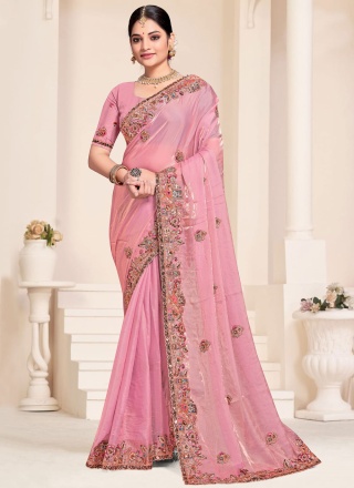 Pink Embroidered Party Contemporary Saree