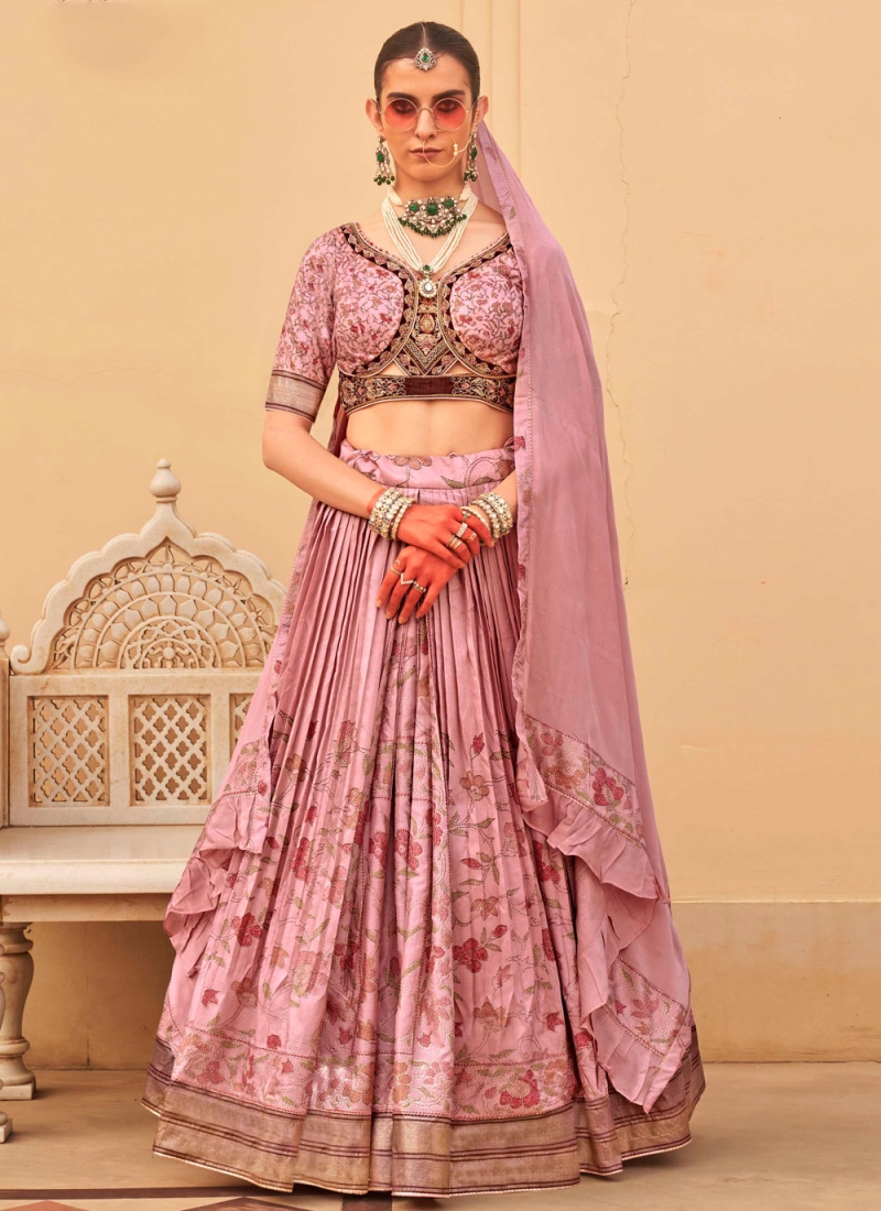 Pink Foil Print Readymade Lehenga Choli