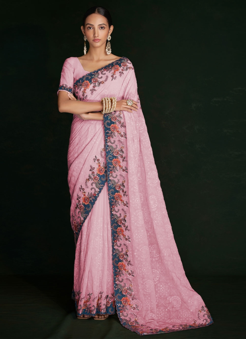 Blush pink Benarasi Georgette Saree – Pia Ka Ghar