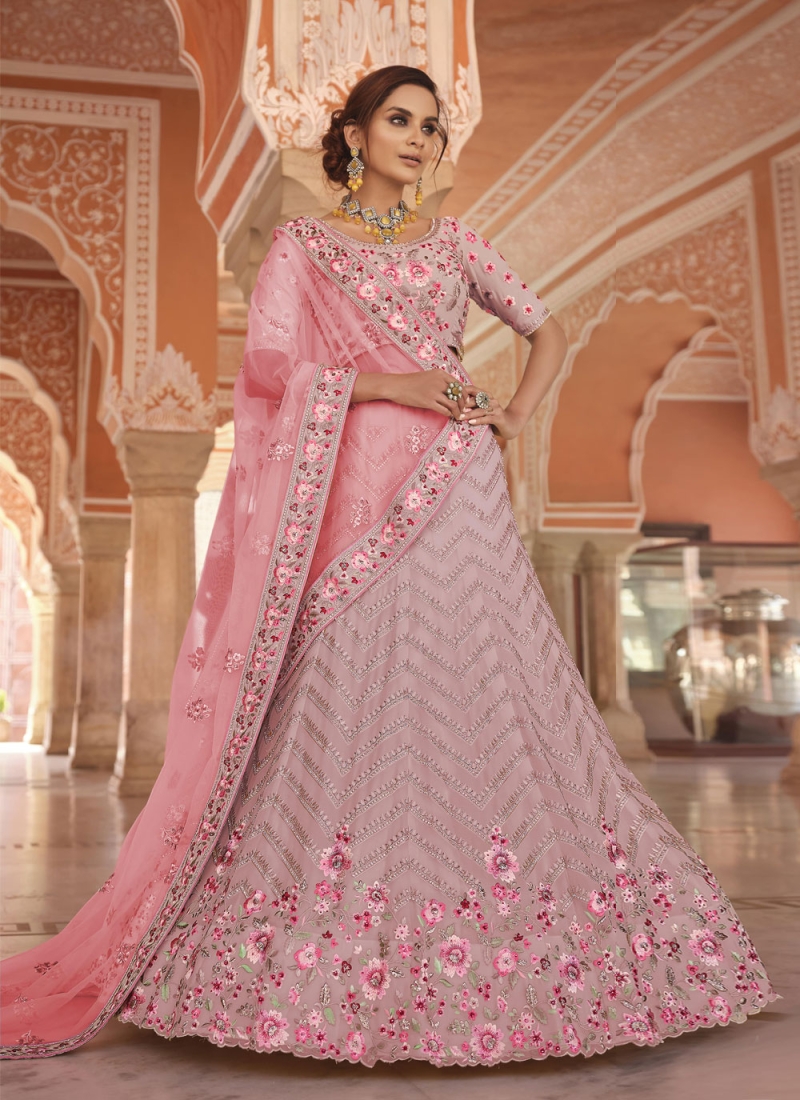 Wedding Function Wear Pink ColorViscose Georgette Lehenga Choli