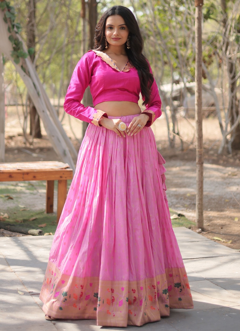 Pink Mehndi Viscose Readymade Lehenga Choli