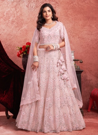 Pink Net Mehndi Readymade Lehenga Choli