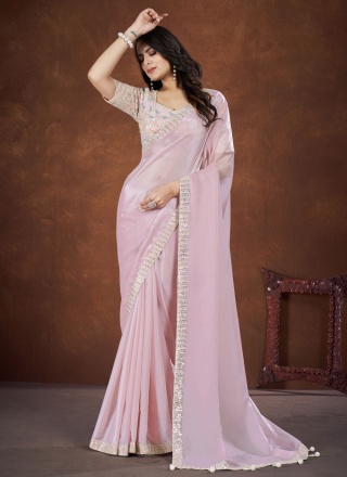 Pink Sequins Contemporary Style Saree