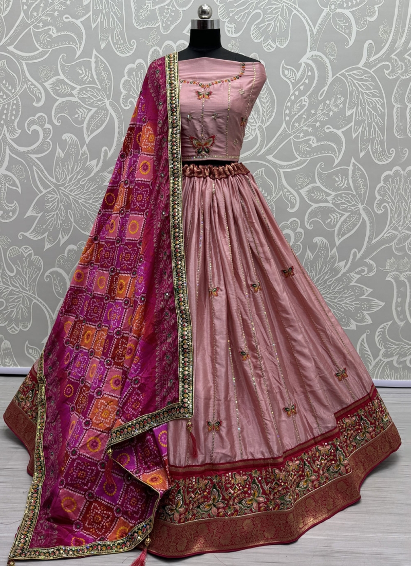 Pink Silk Mehndi Trendy Lehenga Choli