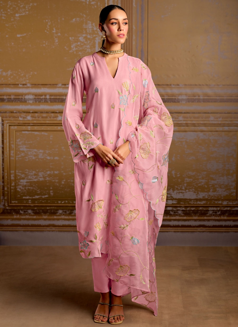 Pink Silk Resham Salwar Kameez