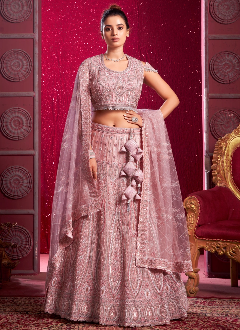 Pink Stone Net Readymade Lehenga Choli