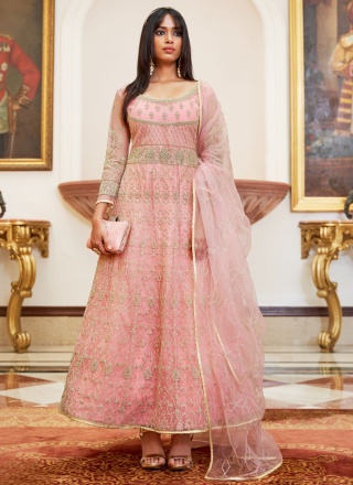 Pink Thread Net Long Length Anarkali Salwar Suit