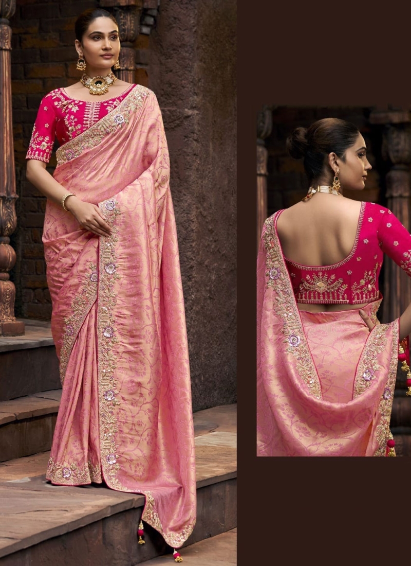 Pink Tissue Traditional Saree