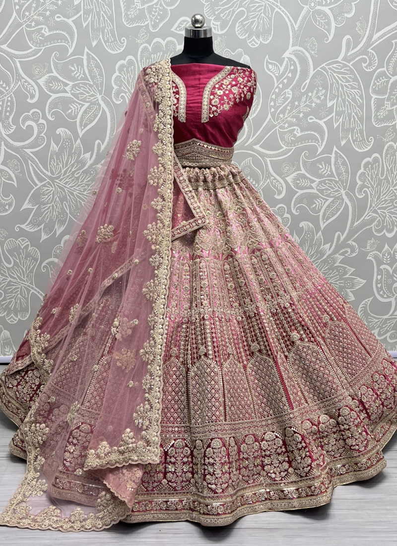 Maroon Velvet Reception Lehenga Choli