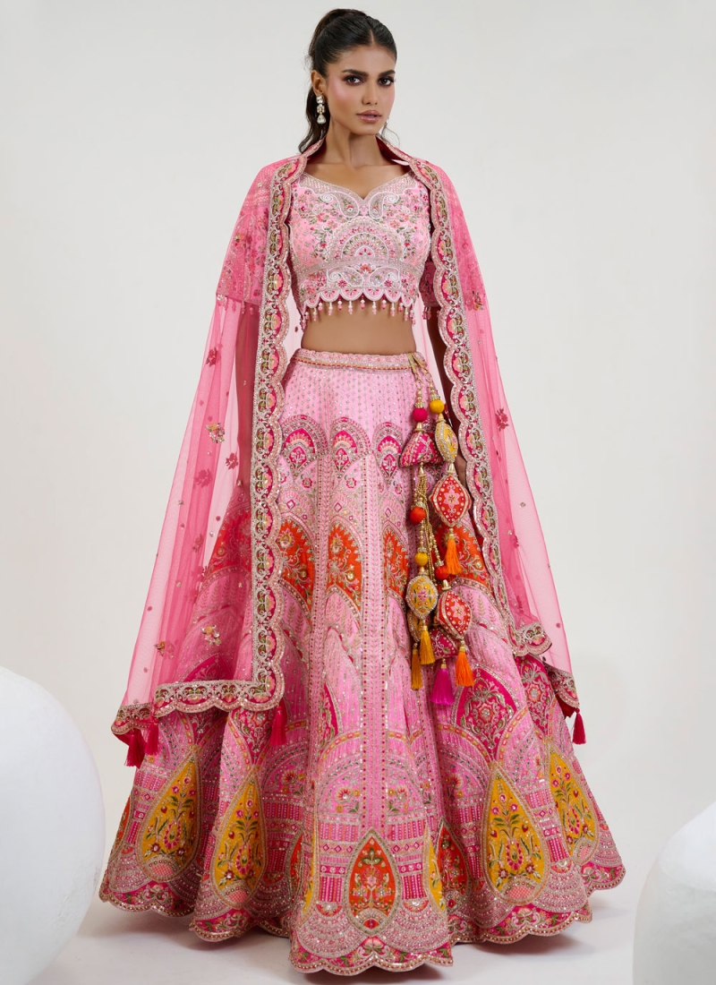 Pink Wedding Silk Readymade Lehenga Choli