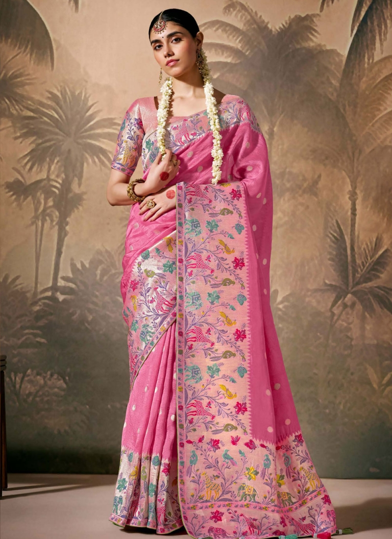 Pink Zari Silk Traditional Saree