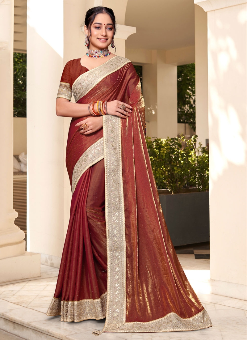 Piquant Swarovski Silk Maroon Contemporary Saree