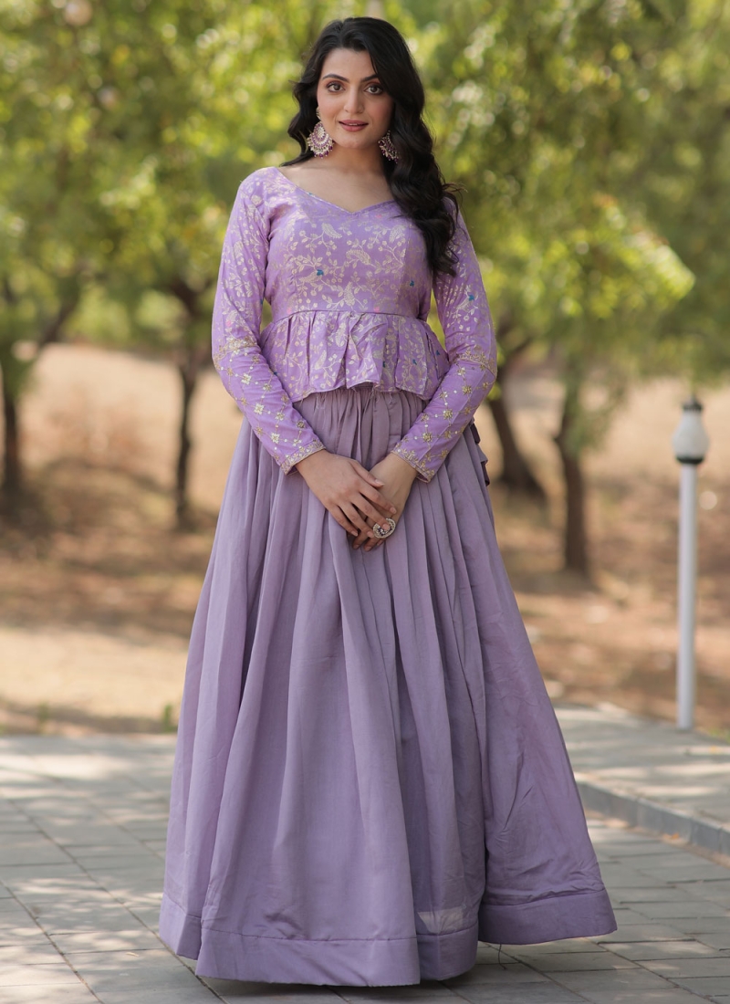 Plain Vichitra Silk Readymade Lehenga Choli in Lavender