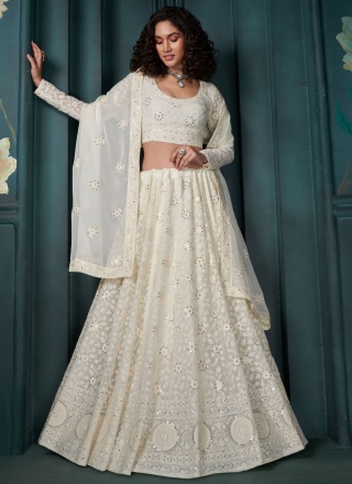 Pleasance White Embroidered Georgette Designer Lehenga Choli