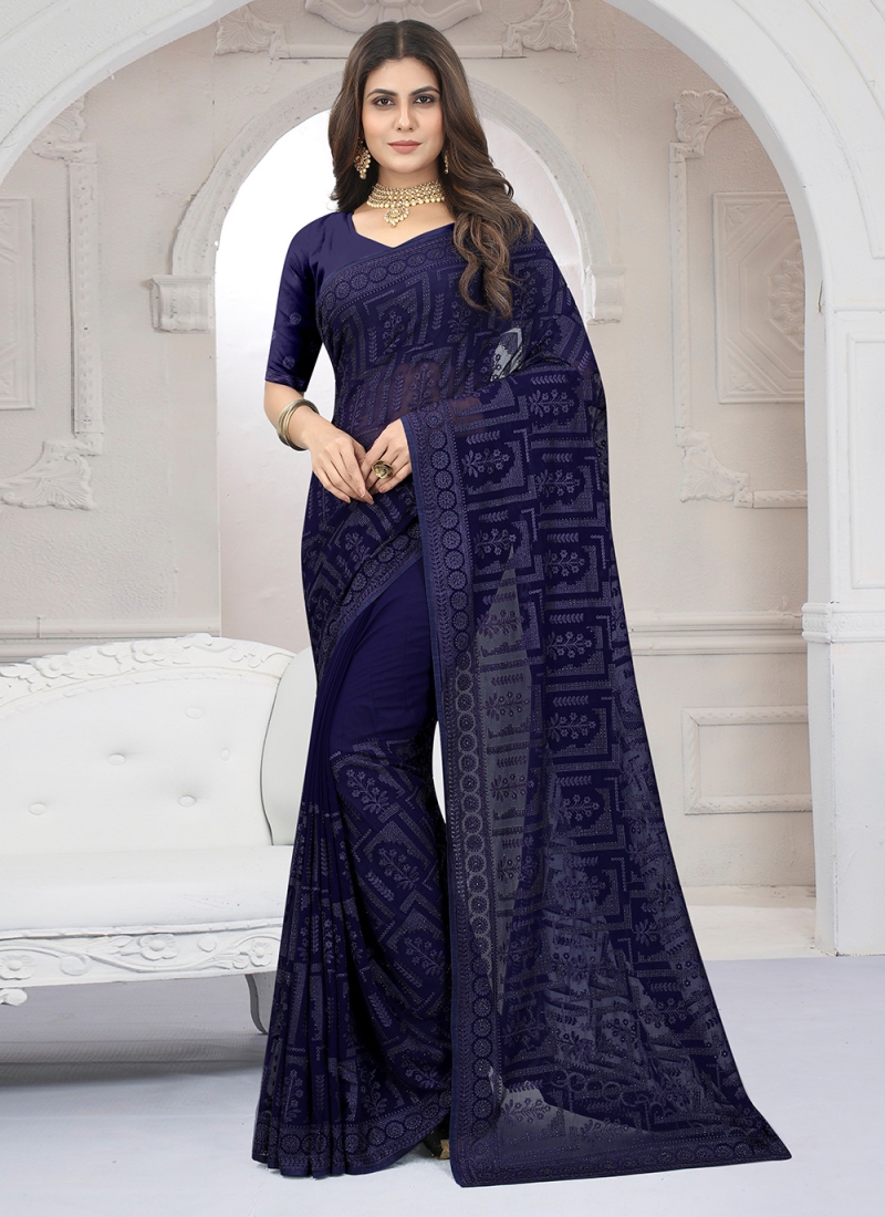 Arpan Vohra Pre-stitched Saree Gown With Blouse | Blue, Georgette,  Sleeveless | Blouses for women, Saree gown, Gowns