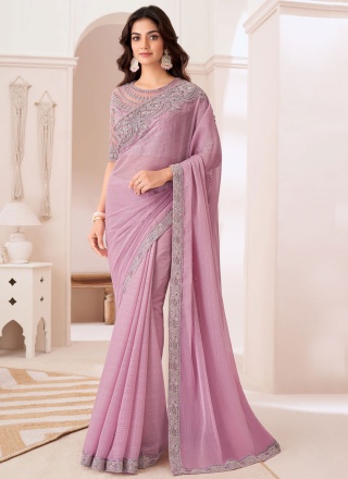 Preferable Chiffon Lavender Border Classic Saree