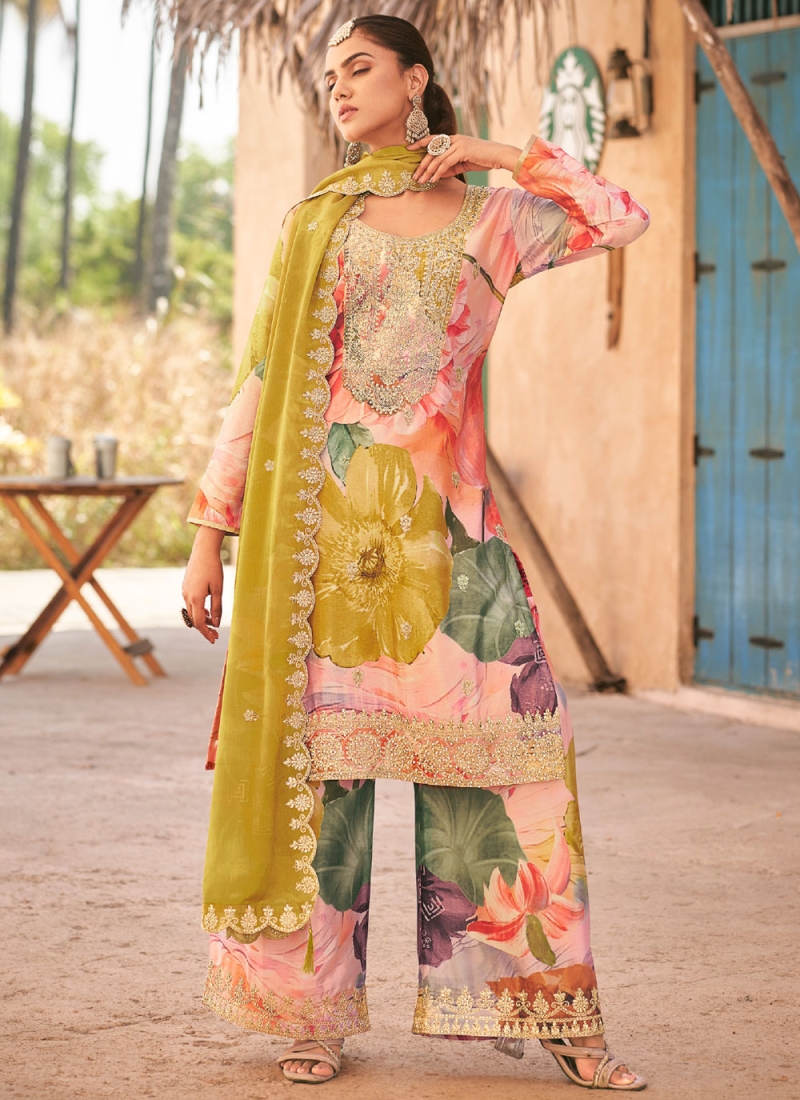 Preferable Floral Print Pink Readymade Salwar Kameez 