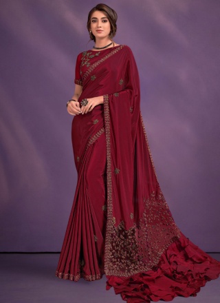 Preferable Maroon Bead Designer Saree