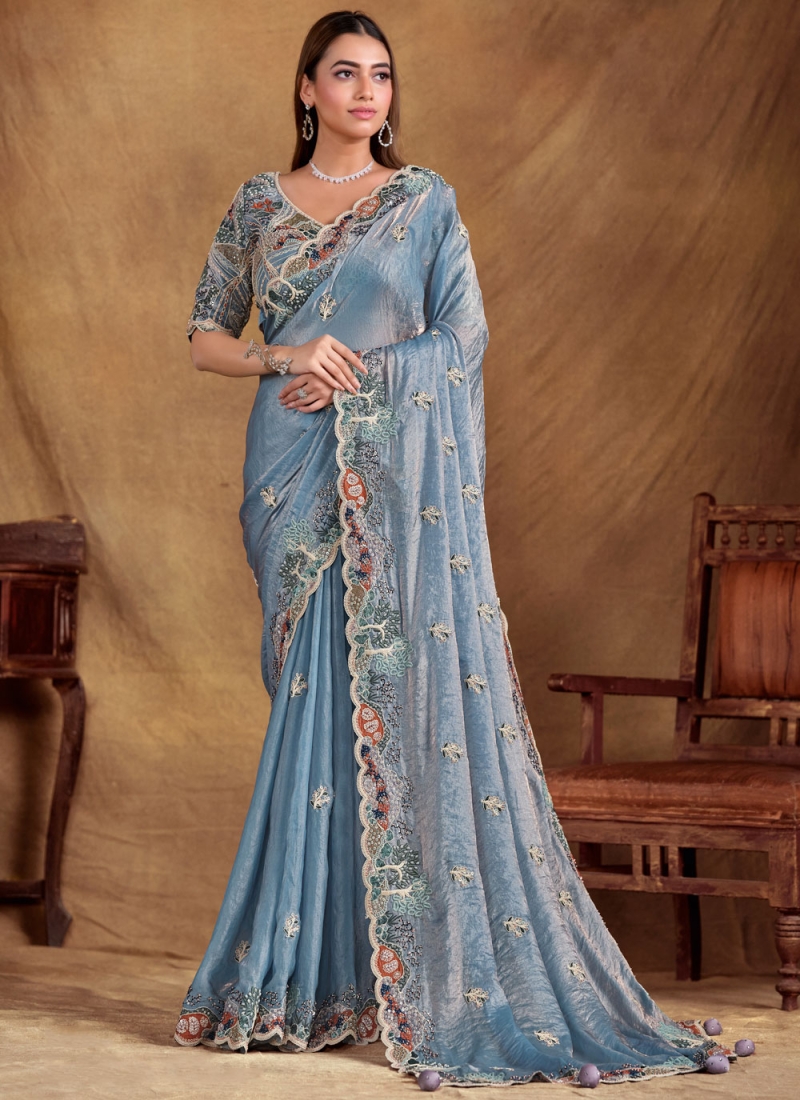 Prepossessing Blue Festival Contemporary Saree