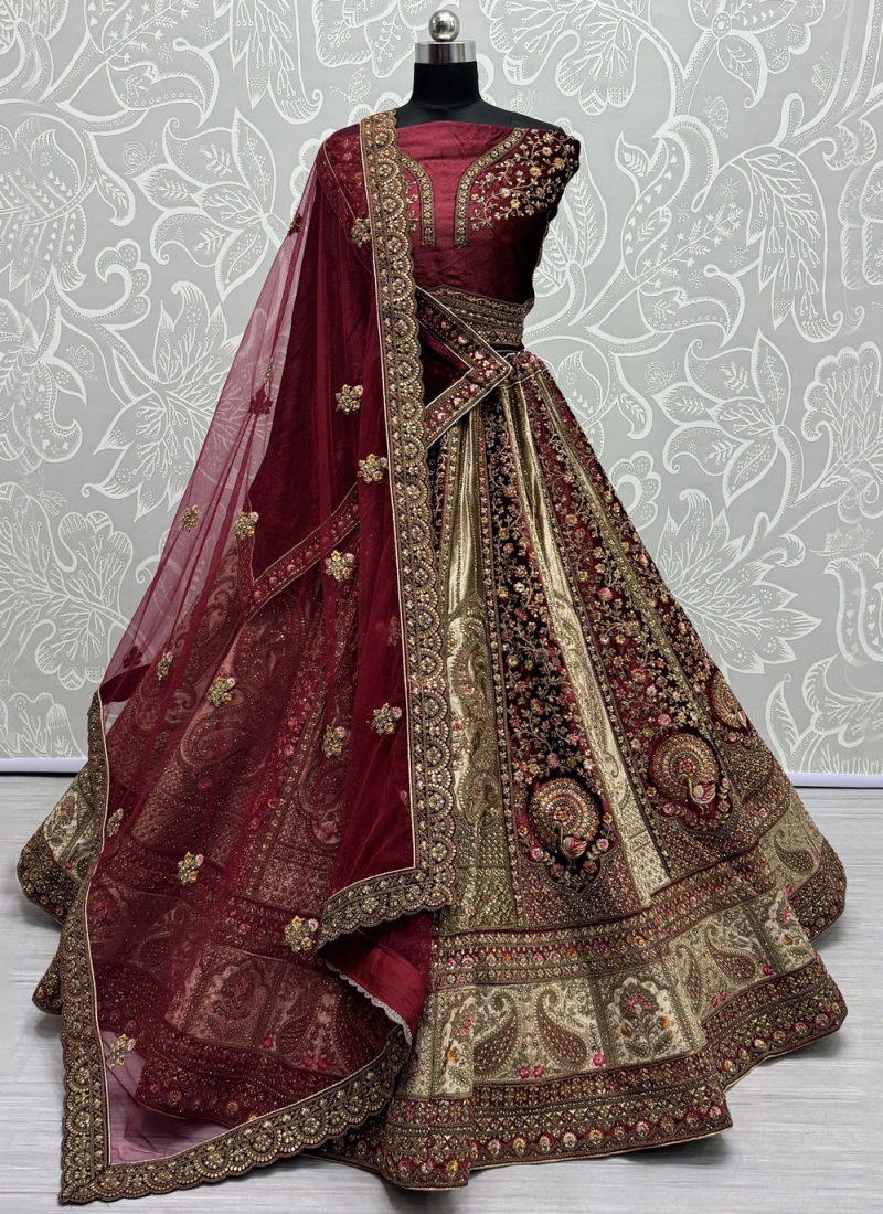 Prime Brown and Off White Bridal Lehenga Choli