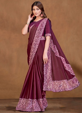 Prime Crepe Silk Wine Contemporary Saree