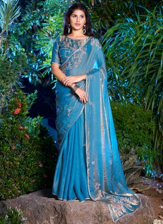 Pristine Cutdana Blue Satin Silk Classic Saree