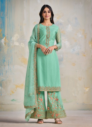 Pristine Embroidered Satin Palazzo Salwar Kameez