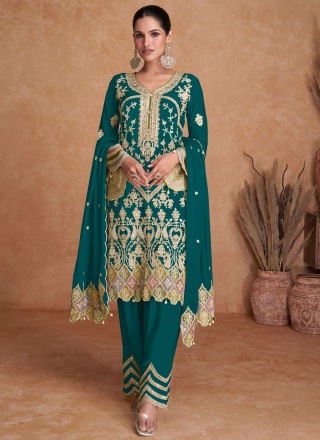 Prodigious Buttons Green Chinon Trendy Salwar Kameez