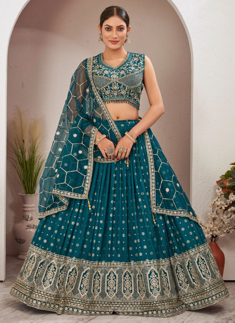 Prodigious Jacquard Work Morpeach  pure-dola Readymade Lehenga Choli