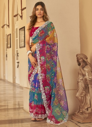 Chic Pink Engagement Contemporary Style Saree