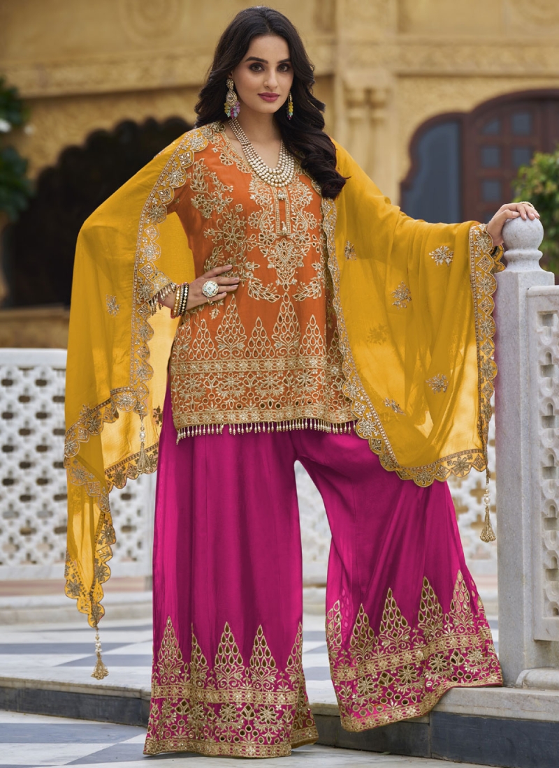 Prodigious Sequins Orange Designer Salwar Kameez 